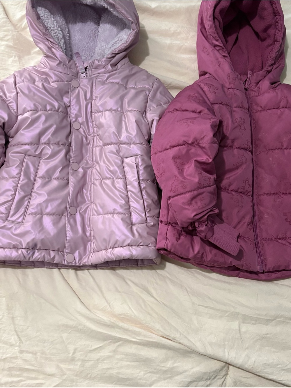 Cat & Jack Kids Hooded Puffer Jackets - Light Lavender and Deep Magenta